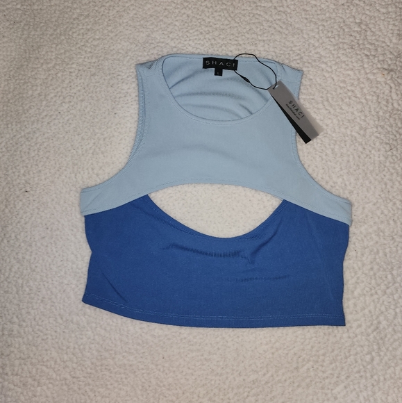 NWT Dolls Kill 2 Tone Blue Show Me Some Clevage Crop Top - Picture 2 of 7